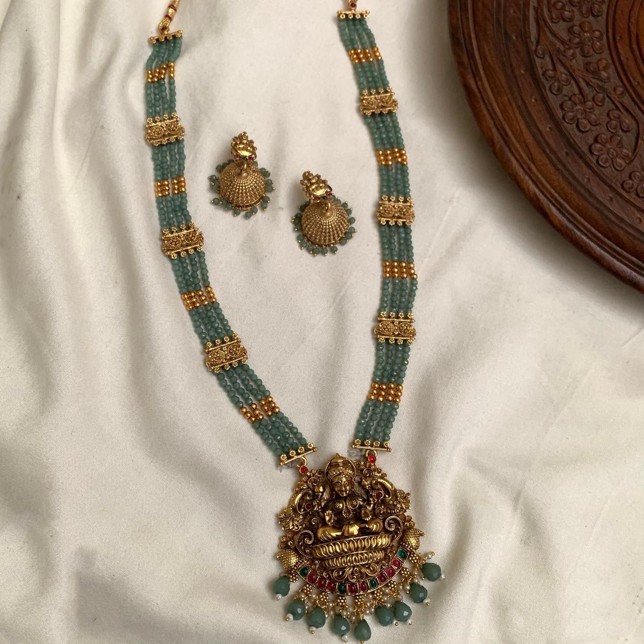Rv-hm- 201  Mint green Pearl haram with Jhumka