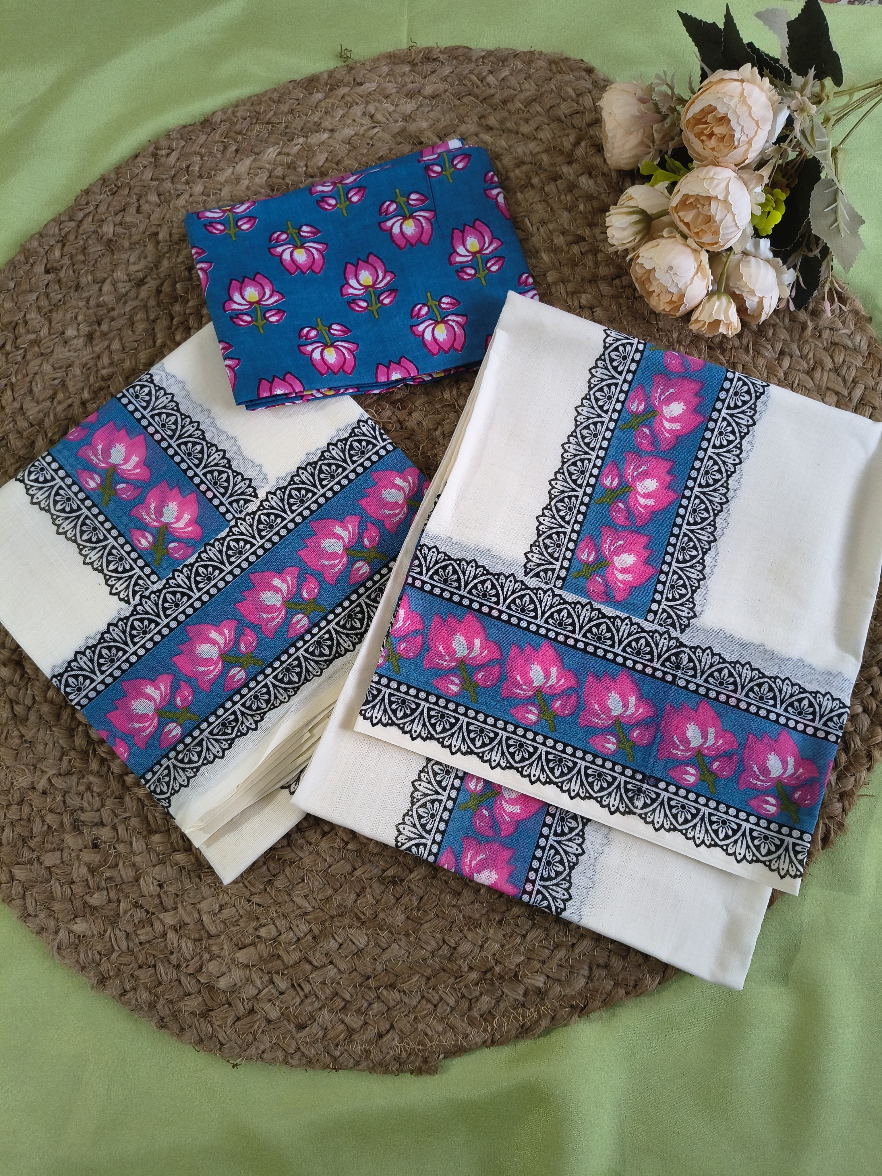 Gada flower print Set Mundu