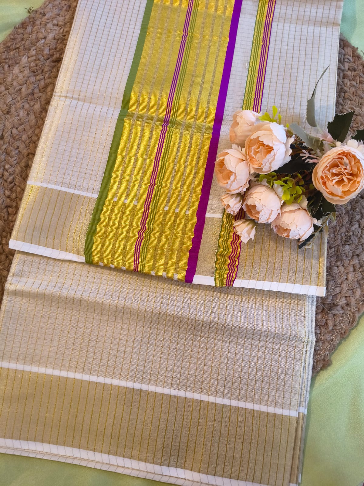 Tissue small multi color
check saree