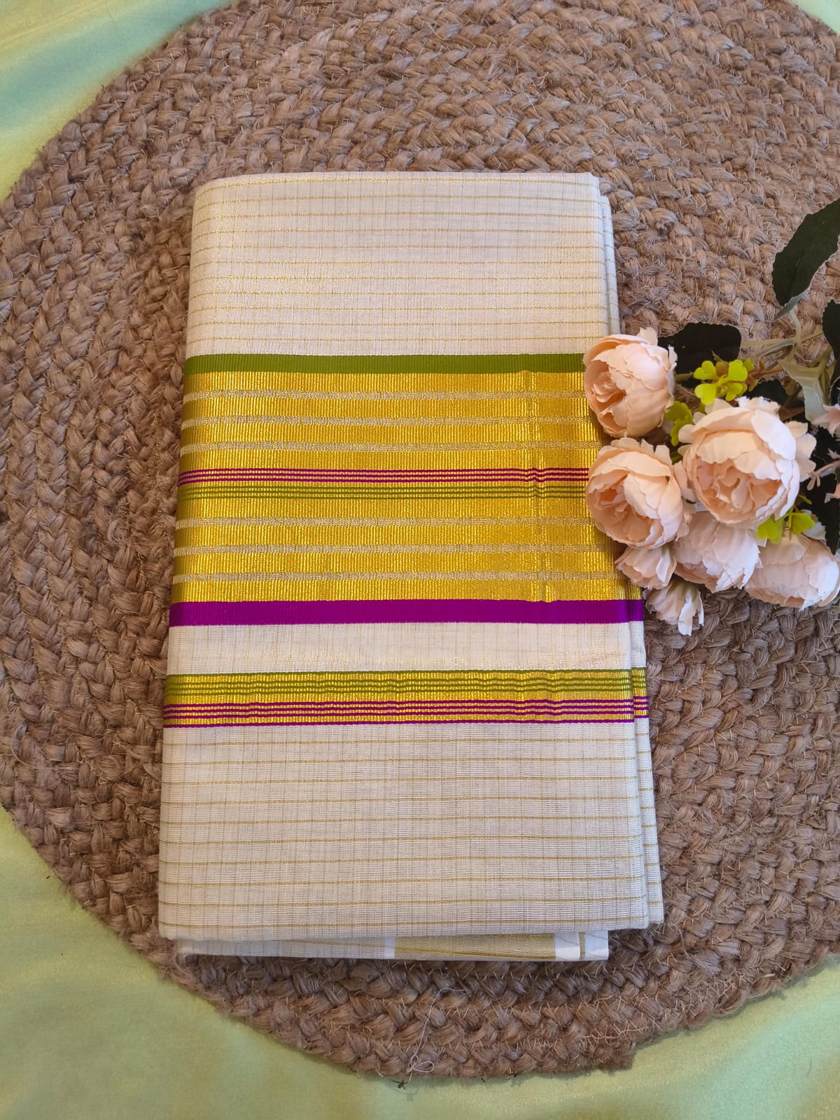 Tissue small multi color
check saree