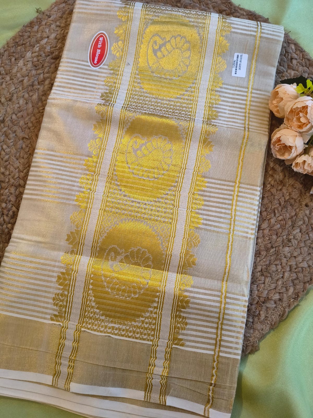 Tissue strip fancy pallu jacquard saree