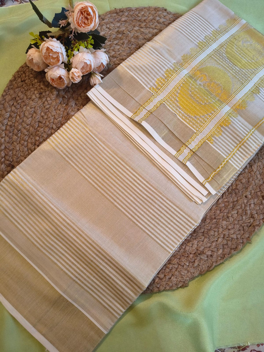 Tissue strip fancy pallu jacquard saree