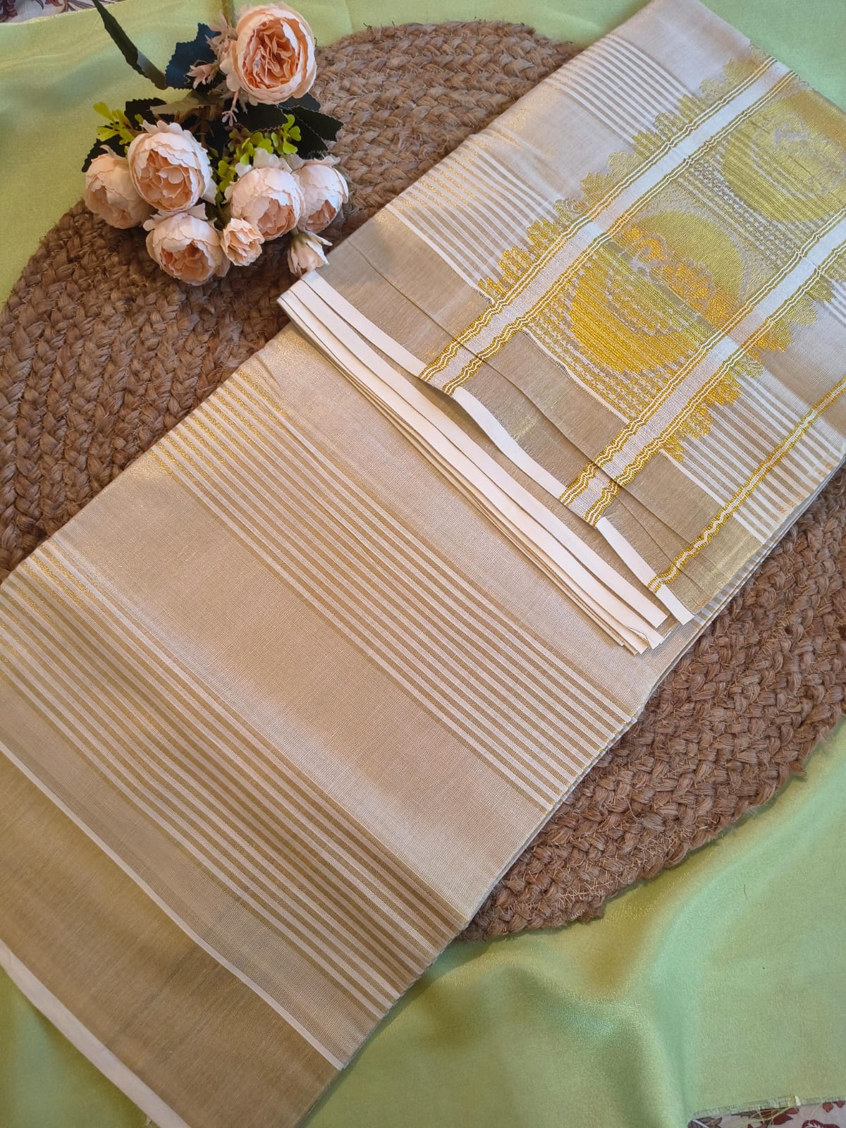 Tissue strip fancy pallu jacquard saree