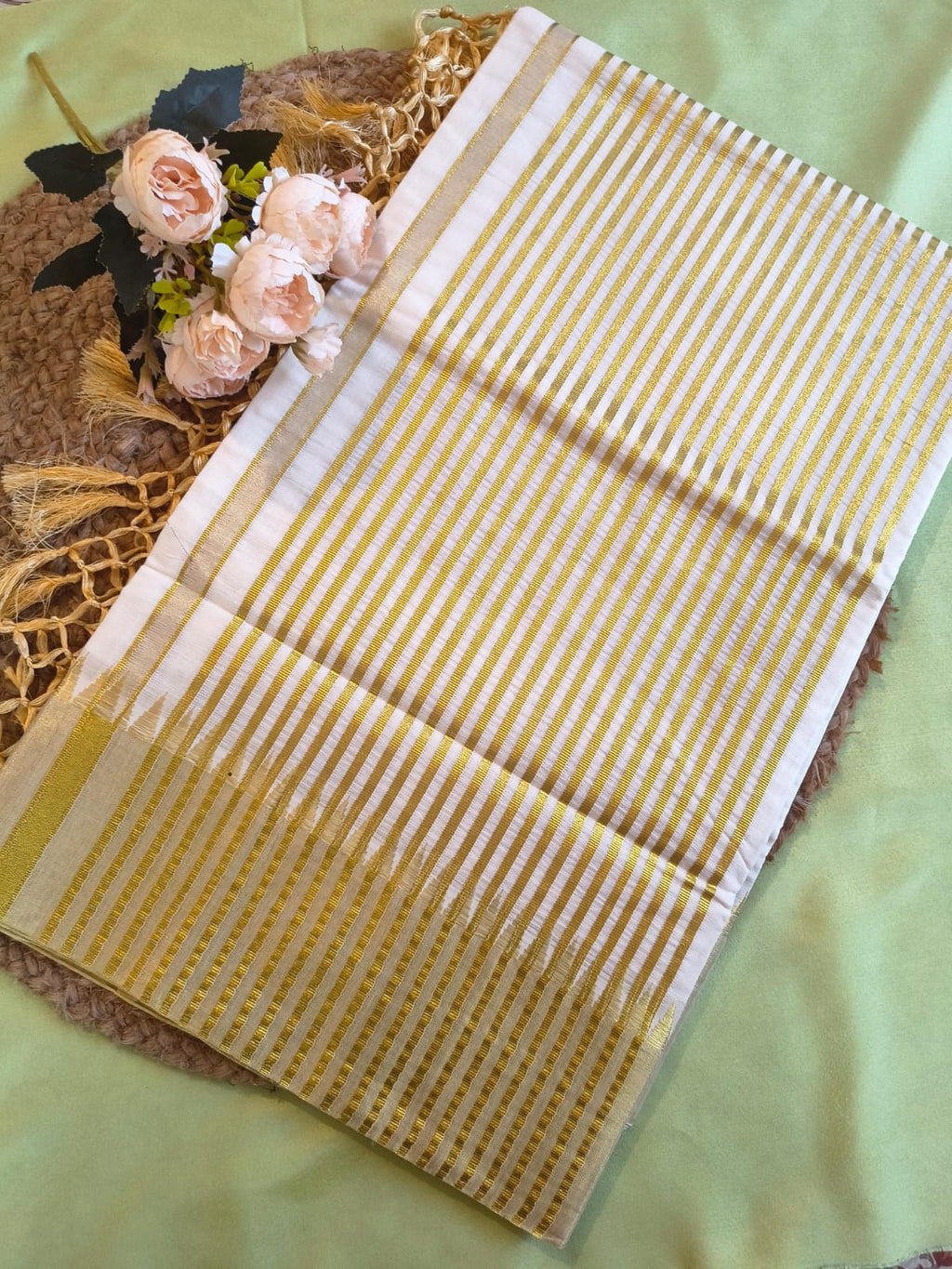 Cotton fancy komma set saree