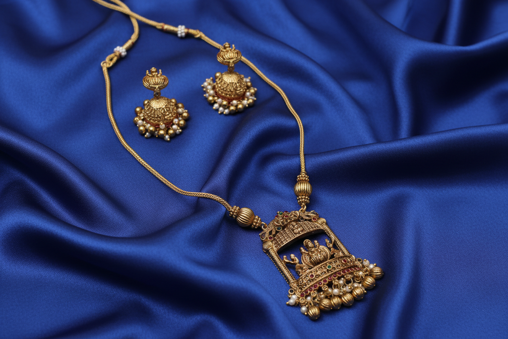 Rv-nk-106 Varalakshmi pendant chain necklace with Jhumka