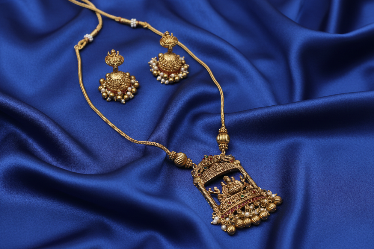 Rv-nk-106 Varalakshmi pendant chain necklace with Jhumka