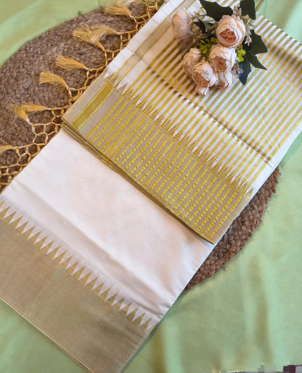 Cotton fancy komma set saree